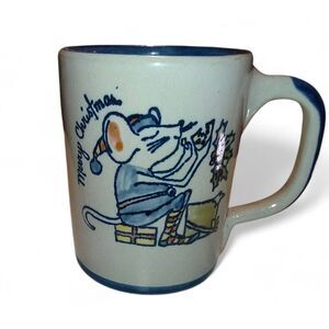 Vtg Louisville Stoneware Pottery Coffee Mug Merry Christmas Mouse Made USA NO CH